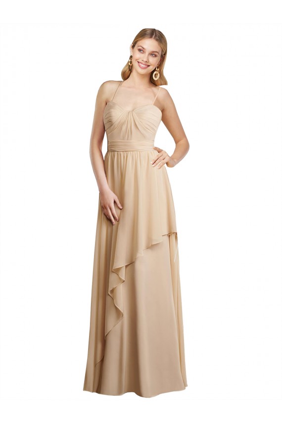 Affordable Draped Long Chiffon A-Line Dress with Cascading Ruffles UK