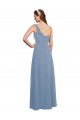 Affordable Single Shoulder Strap Long Chiffon Bridesmaid Dress with Cascading Ruffles UK