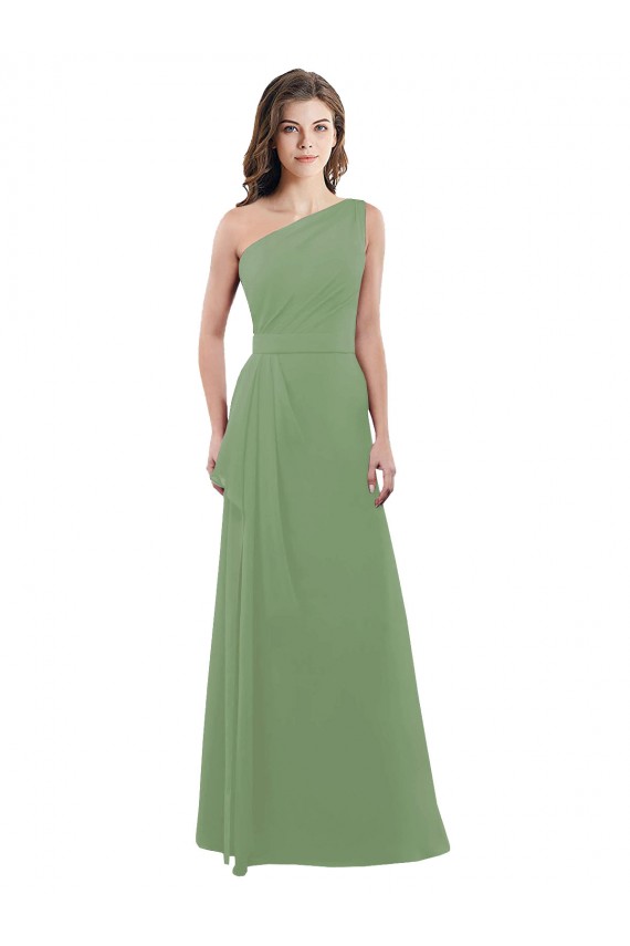 Affordable One Shoulder Chiffon Bridesmaid Dress with Pleats and Side Slit UK