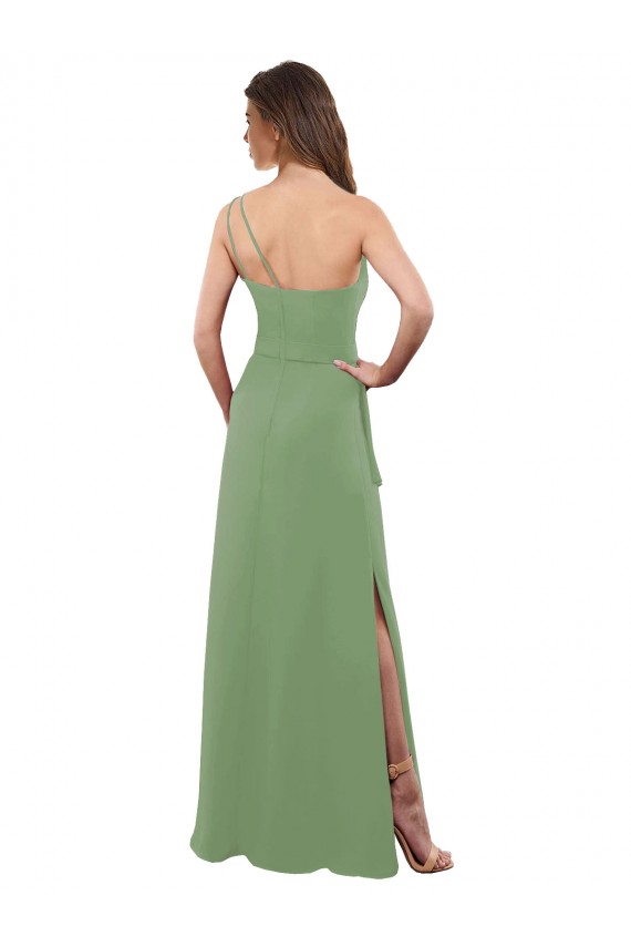 Affordable One Shoulder Chiffon Bridesmaid Dress with Pleats and Side Slit UK