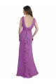 Affordable V-Shaped Neckline Long Chiffon Bridesmaid Dress with Cascading Ruffles Back UK
