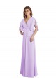 Affordable A-Line Draped Chiffon Bridesmaid Dress with V-Neck and Split Sleeves UK