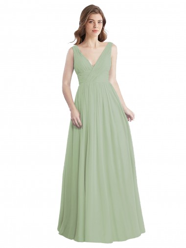 Affordable V-Neck A-Line Long Chiffon Bridesmaid Dress with Draped Bodice UK