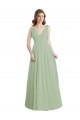 Affordable V-Neck A-Line Long Chiffon Bridesmaid Dress with Draped Bodice UK