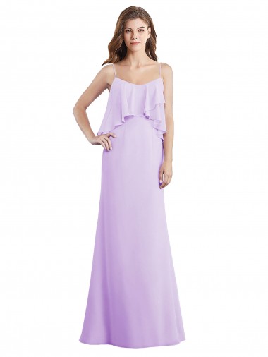 Affordable Scoop Neck Long Chiffon Bridesmaid Dress with Cross Over Neckline Flounce UK