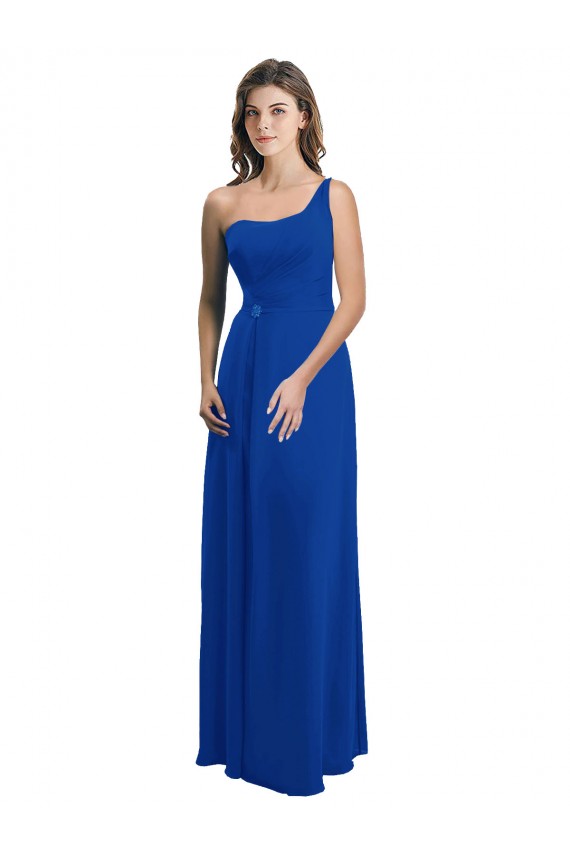 Affordable One Shoulder A-Line Chiffon Bridesmaid Dress with Pleated Bodice UK