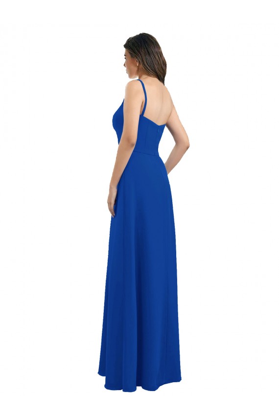 Affordable One Shoulder A-Line Chiffon Bridesmaid Dress with Pleated Bodice UK