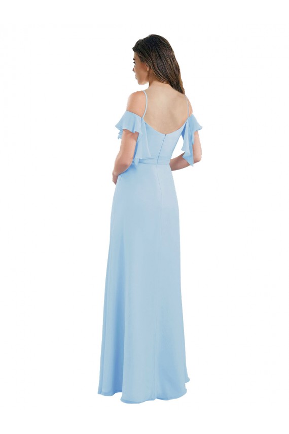Affordable Cold Shoulde Chiffon Bridesmaid Dress with Wrap Bodice UK