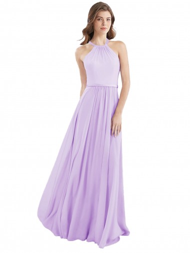 Affordable Halter Chiffon A-Line Bridesmaid Dress with Flounce Back UK