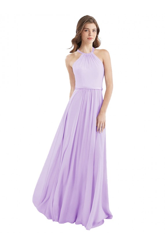 Affordable Halter Chiffon A-Line Bridesmaid Dress with Flounce Back UK