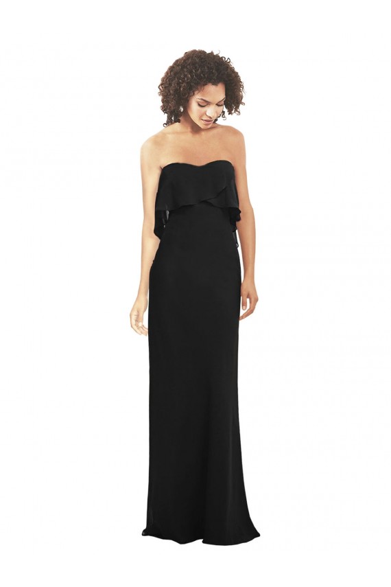 Affordable Strapless Chiffon Bridesmaid Dress with cascading Flounce Crop Top Bodice UK