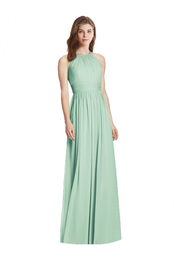 Affordable Cutout Open Back Shirred Halter Maxi Bridesmaid Dress UK