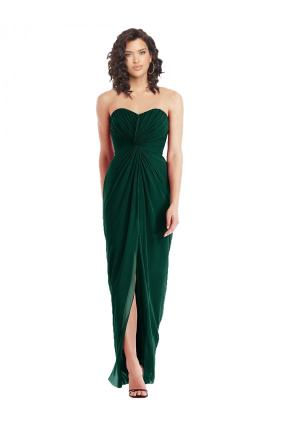 Affordable Twist Front Draped Chiffon Bridesmaid Dress with Slit UK