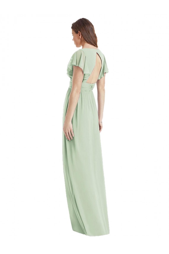 Affordable Flutter Sleeves Draped Wrap V-Neck Chiffon Bridesmaid Dress UK