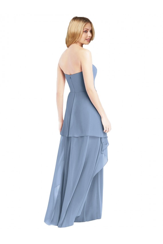 Affordable Strapless Chiffon Bridesmaid Dress with Skirt Overlay UK