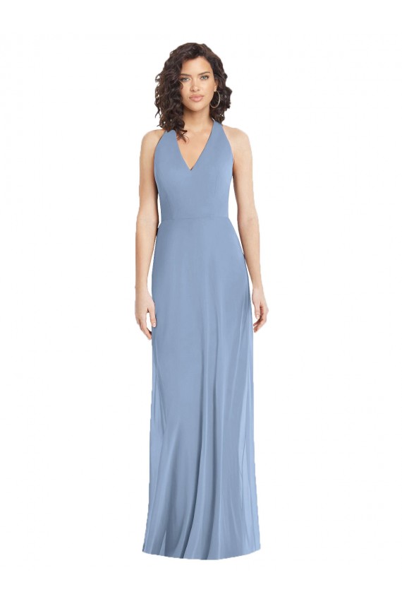 Affordable V-Neck Halter Back Straps Chiffon Bridesmaid Dress UK