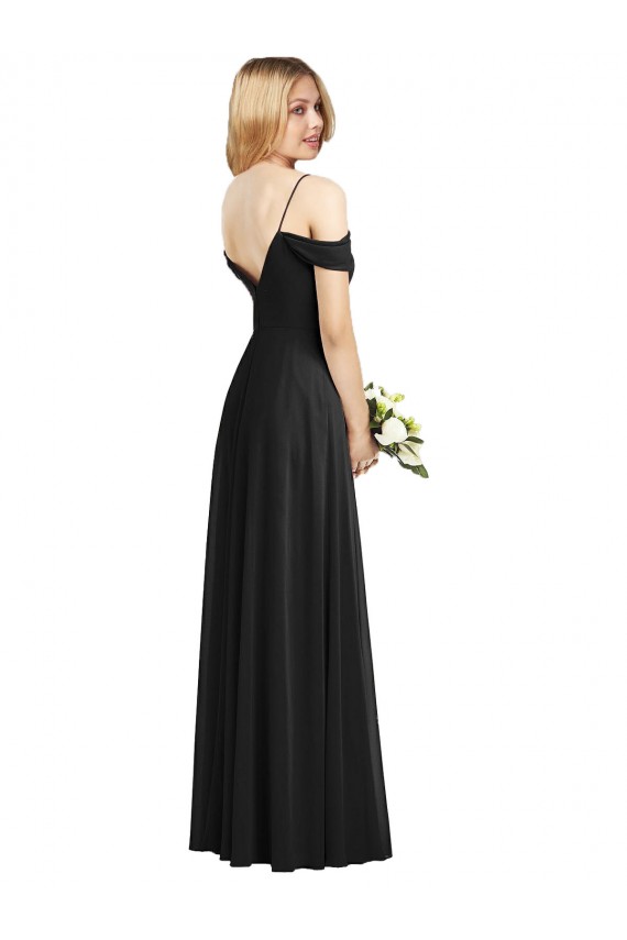 Affordable Cold-Shoulder V-Back Chiffon Maxi Bridesmaid Dress UK