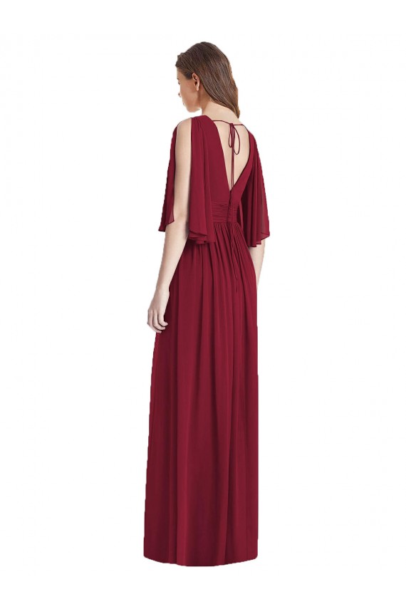 Affordable Split Sleeves Backless Chiffon Maxi Bridesmaid Dress UK