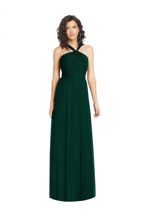 Affordable Draped Halter Neck Long Chiffon Bridesmaid Dress with Low Back UK