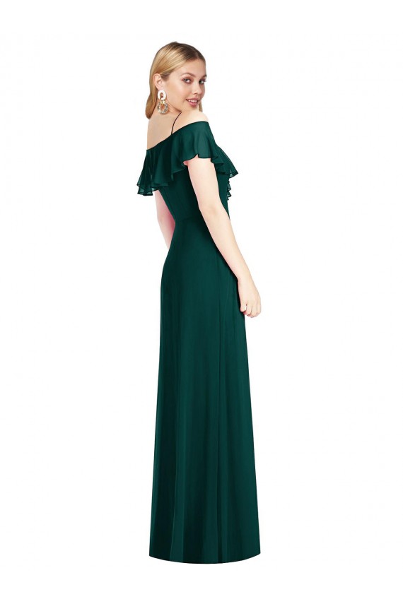 Affordable Ruffled Cold-Shoulder Maxi Chiffon Bridesmaid Dress UK