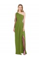 Affordable One Shoulder Chiffon Bridesmaid Dress with Draped Front Slit UK