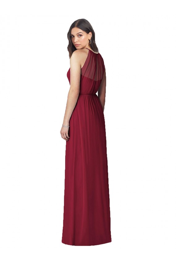Affordable Halter Neck Full-Length Shirred Chiffon Bridesmaid Dress UK