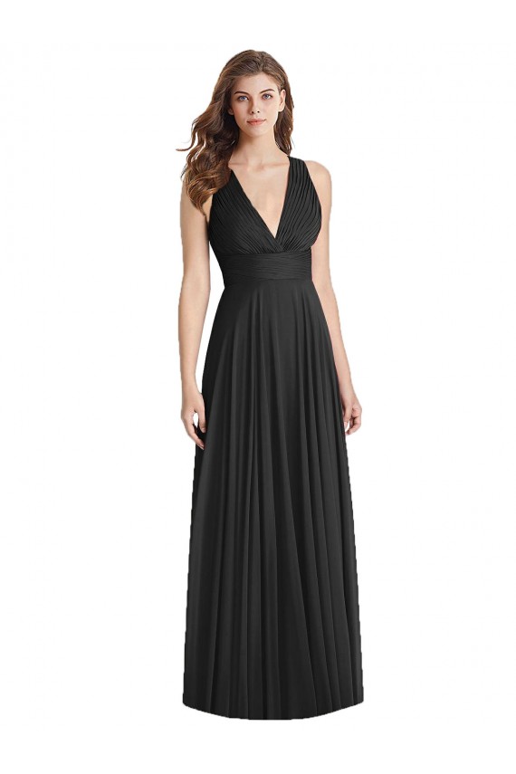 Affordable Full Length V-Neck Chiffon Bridesmaid Dress with Wide Criss Cross Straps UK