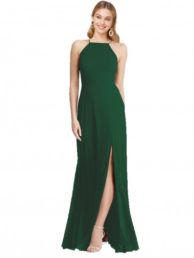 Affordable High-Neck Maxi Bridesmaid Dress with Front Slit UK
