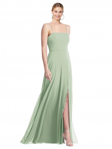 Affordable Sleek Spaghetti Straps Low Back Square Neck Maxi Chiffon Bridesmaid Dress UK
