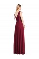 Affordable Full Length Bow-Shoulder V-Back Chiffon Bridesmaid Dress with Front Slit UK