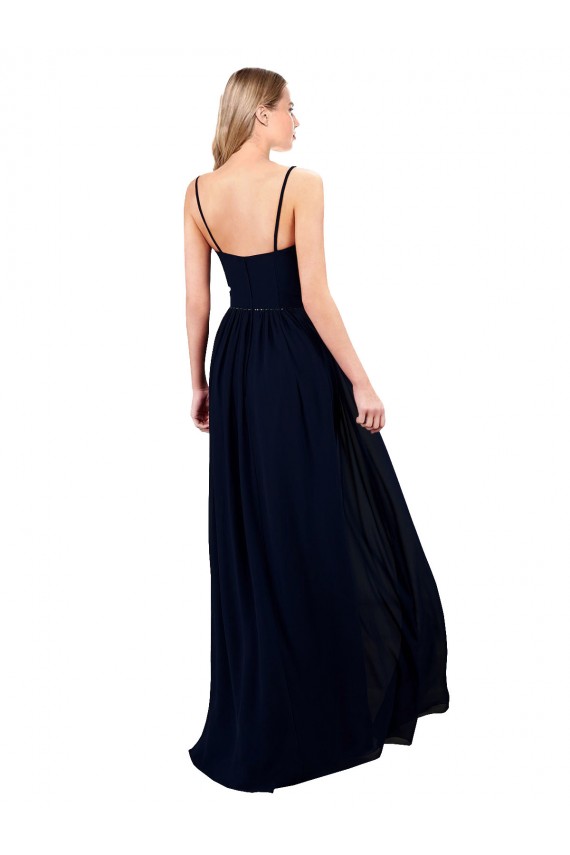 Affordable Draped A-Line Chiffon Bridesmaid Dress with Spaghetti Straps and High Slit UK