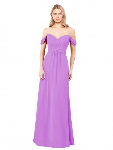 Affordable Off The Shoulder Draped Sleeves A-Line Chiffon Bridesmaid Dress UK