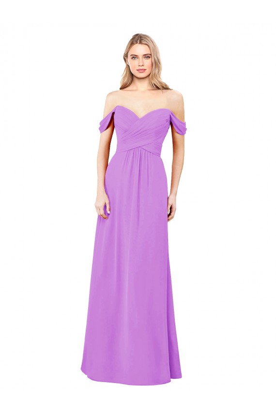 Affordable Off The Shoulder Draped Sleeves A-Line Chiffon Bridesmaid Dress UK