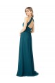 Affordable Draped High Neck Keyhole Back Bridesmaid Dress with Front Slit UK