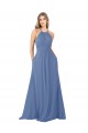 Affordable Draped High Neck Keyhole Back Bridesmaid Dress with Front Slit UK