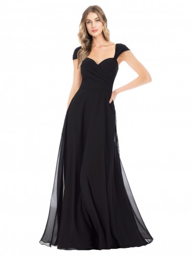 Affordable Sweetheart Cap Sleeves Chiffon Bridesmaid Dress UK