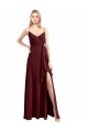 Affordable Spaghetti Straps V-Neck Long Chiffon Bridesmaid Dress with Side Slit UK