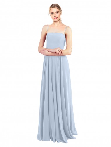 Affordable Luxe Chiffon Straight Neckline Long Chiffon Bridesmaid Dress with Skinny Straps UK