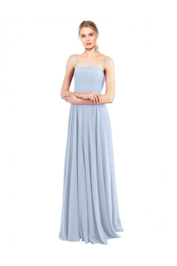 Affordable Luxe Chiffon Straight Neckline Long Chiffon Bridesmaid Dress with Skinny Straps UK