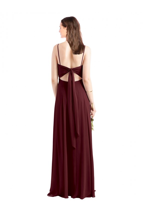Affordable Sleek Fit and Flare Long Scoop Neck Chiffon Bridesmaid Dress with High Side Slit UK