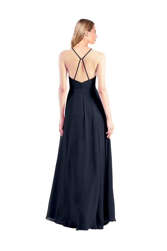 Affordable Plunging V-Neckline Halter Chiffon Wrap Bridesmaid Dress with High Slit UK