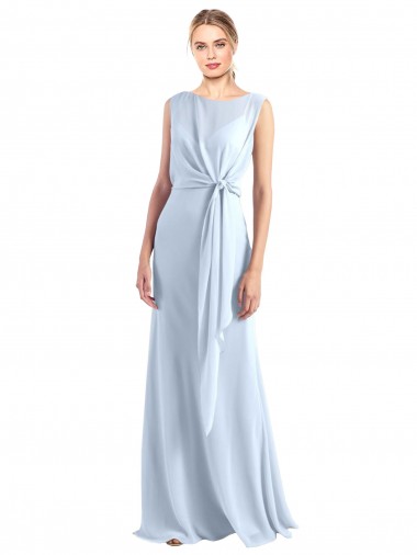 Affordable Illusion Boat Neck Long Full Length Chiffon Bridesmaid Dress with Keyhole Back UK