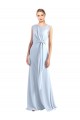 Affordable Illusion Boat Neck Long Full Length Chiffon Bridesmaid Dress with Keyhole Back UK