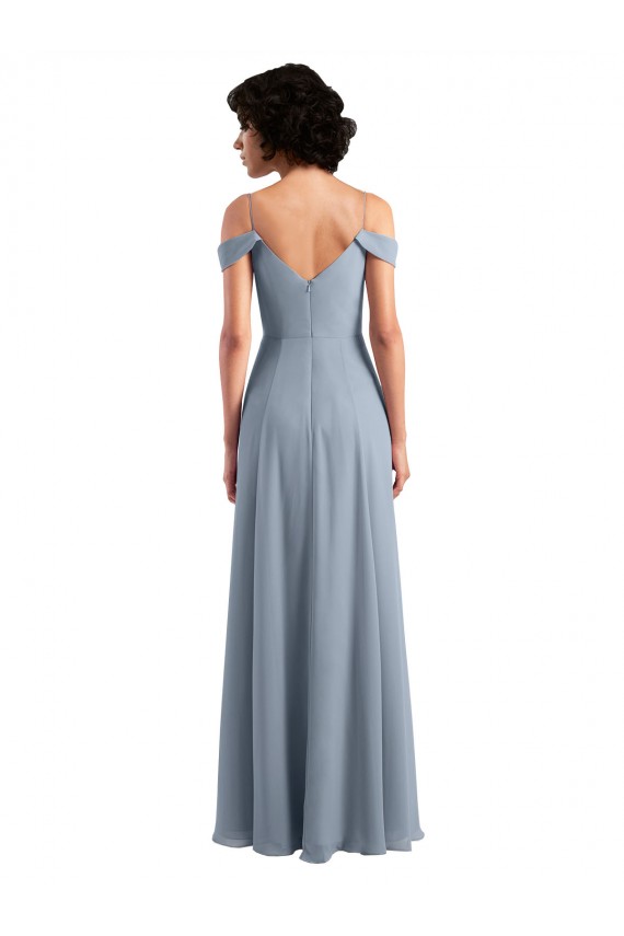 Affordable Off the Shoulder Folded Sleeve Long Chiffon Bridesmaid Dress with High Side Slit UK