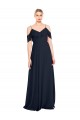 Affordable Draped Sleeves Flounce Neckline Long Chiffon Bridesmaid Dress with Spaghetti Straps UK