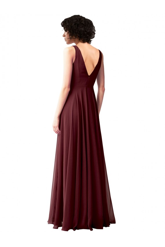 Affordable Draped Cowl Neck Long Chiffon Bridesmaid Dress with Wide Straps UK