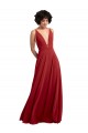 Affordable Fitted Plunging Deep V-Neck Long Chiffon Bridesmaid Dress with V-Back UK