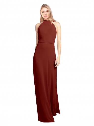 Affordable Slim High Neck Halter Fitted Open Back Chiffon Bridesmaid Dress UK