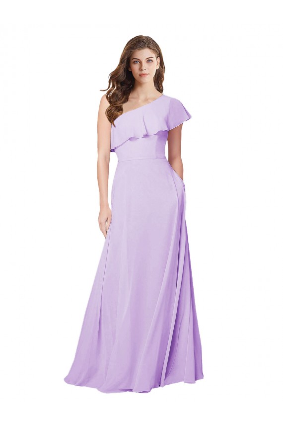 Affordable Draped One Shoulder Long Chiffon Bridesmaid Dress  UK