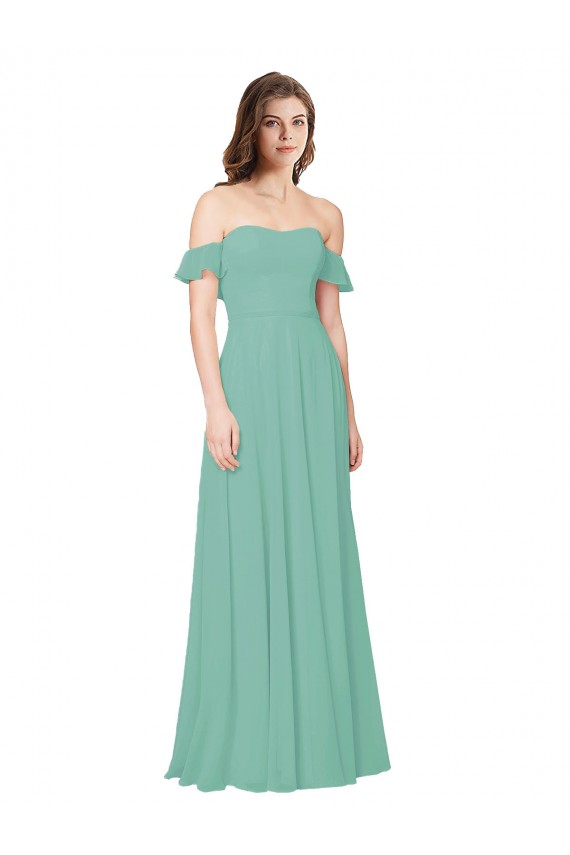 Affordable Flounce Sleeves Off the Shoulder Long Chiffon Bridesmaid Dress UK